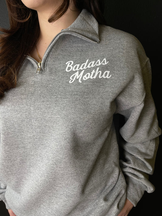 BADASS MOTHA - UNISEX SPORTS GREY QTR ZIP