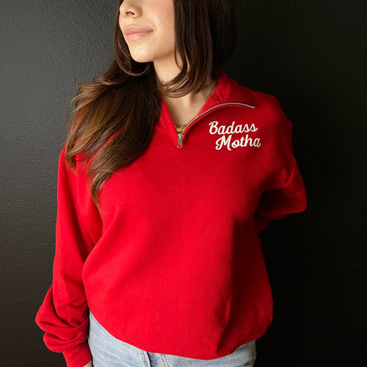 BADASS MOTHA - UNISEX RED QTR ZIP