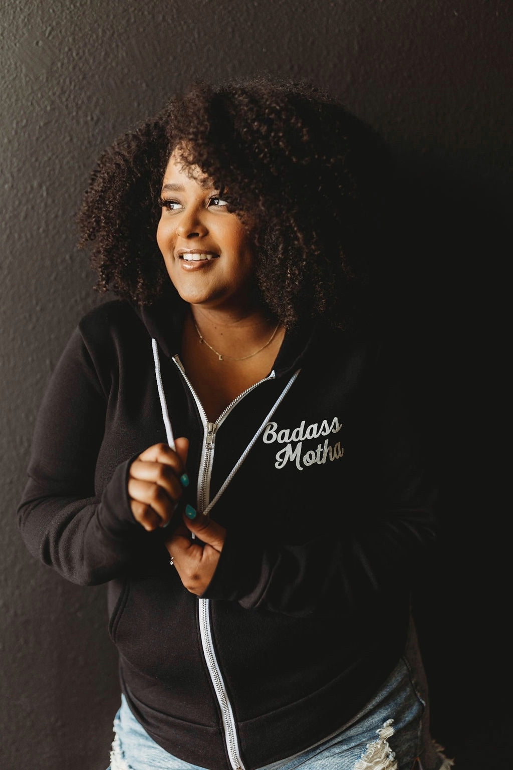 BADASS MOTHA - UNISEX BLACK FLEECE ZIP HOODIE