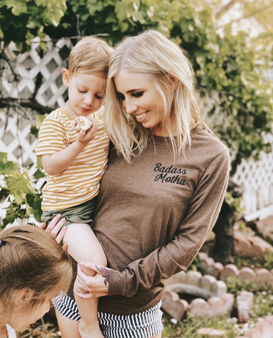 BADASS MOTHA - UNISEX HTHR BROWN LONG SLEEVE