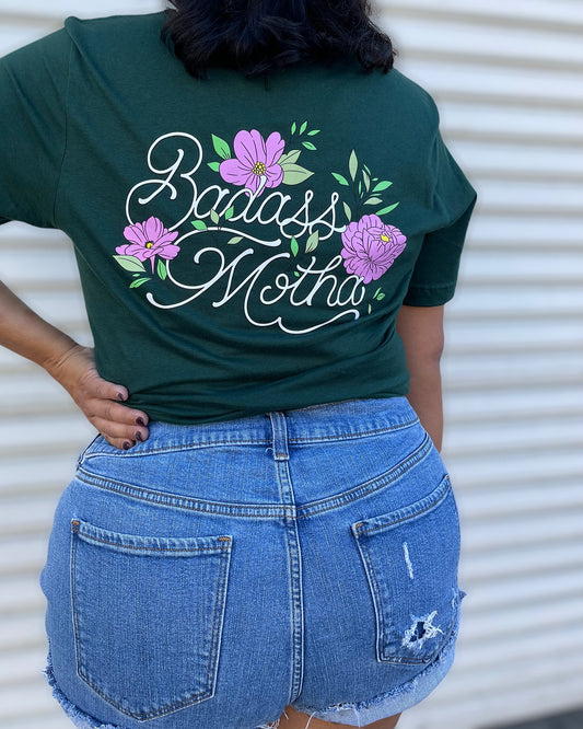 BADASS MOTHA - UNISEX GREEN FLORAL TEE